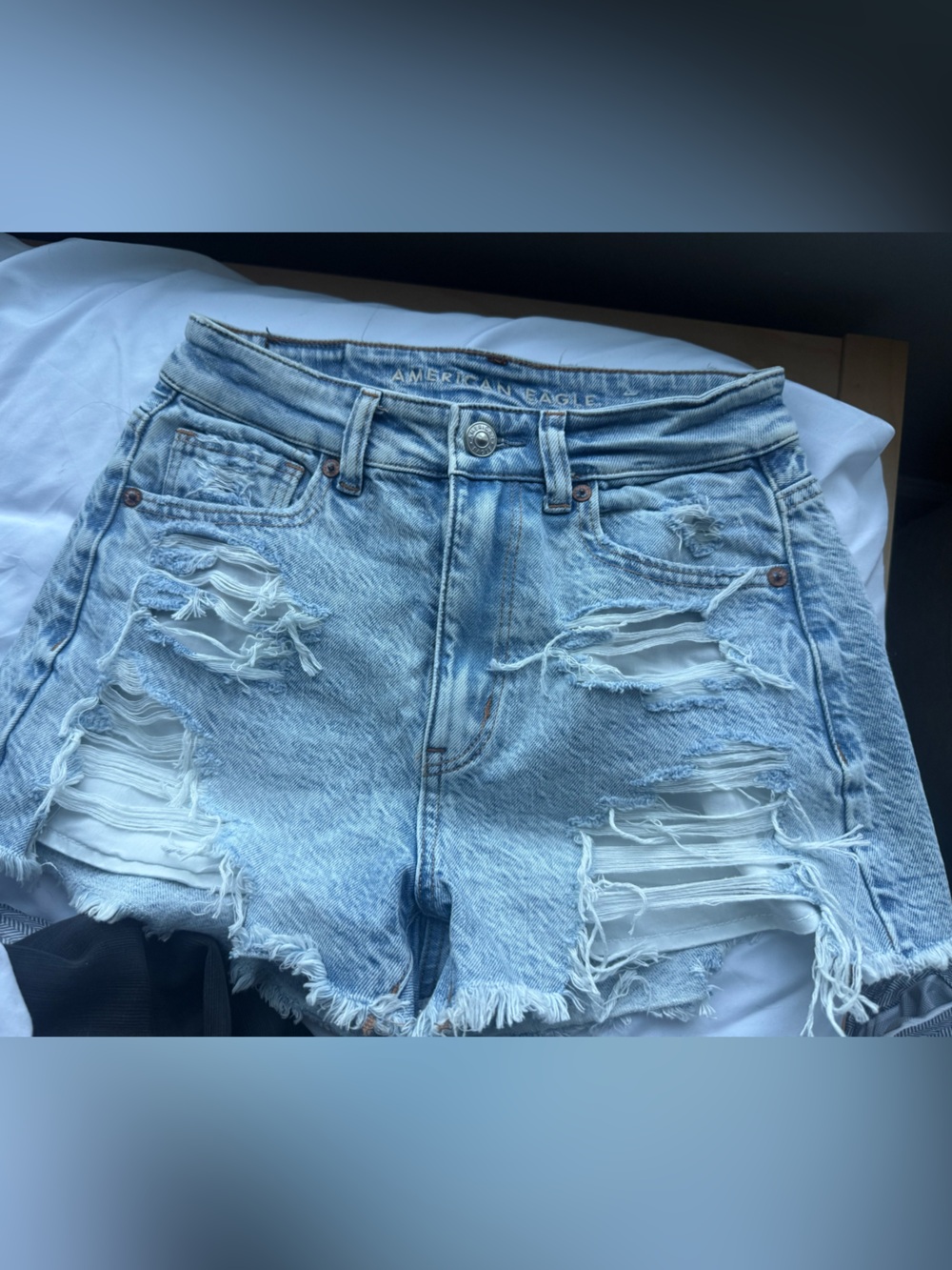 American Eagle Outfitters Light Blue Distressed Denim Shorts